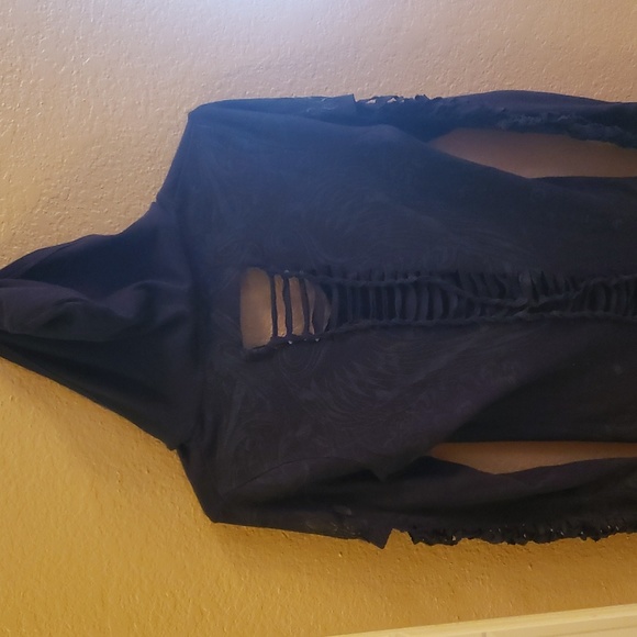 Ryder Sport long sleeve shirt Bling Cross with Angel wings, cutout sleeves & bk - Picture 6 of 8